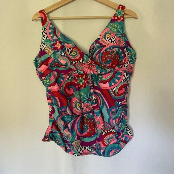 Colorful Boho Paisley Swimsuit Top women's size 2XL casual beachy v-neck - Picture 1 of 8
